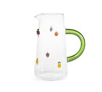 H&H - Carafe en Verre Borosilicaté Transparente avec Miniatures Fruits - Anse Verte - 1,6 L - Compatible Lave-Vaisselle