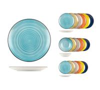 H&H Caribe Service de table, 18 assiettes en Stoneware, couleurs assorties, lave-vaisselle, table joyeuse, été