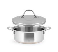 H&H Casserole basse en acier inoxydable et cuivre, 2 poignées, 26 cm, avec couvercle