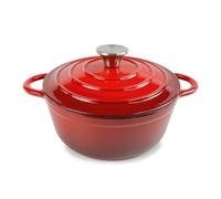 H&H Casserole ronde en fonte émaillée 22 cm, 2 poignées, rouge, pour tous les plans de cuisson, compatible avec induction