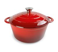 H&H Casserole ronde en fonte émaillée 26 cm, 2 poignées, rouge, pour tous les plans de cuisson, compatible avec induction