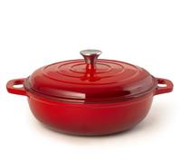 H&H Casserole ronde en fonte émaillée 30 cm, 2 poignées, rouge, pour tous les plans de cuisson, compatible avec induction
