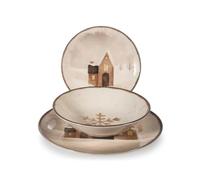 H+H - Lot de 18 assiettes Cinnamon Glow en stoneware, décor maisons nordiques, Noël