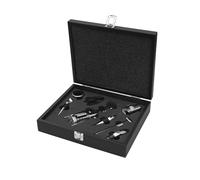 H&H Coffret Sommelier en Bois Noir - Lot de 9 Pièces avec Tire-bouchon à Double levier, Coupe-cheveux, Bouchons Sauvetage, Bouchon Verseur, Thermomètre et Bouchon Vin - Élégant Kit Cadeau