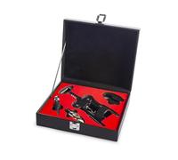 H&H Coffret Sommelier en PVC Noir - Lot de 5 pièces avec double levier, coupe-cheveux, bouchon de sauvetage et bouchon verseur