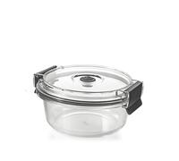 H&H Récipient en verre borosilicate 640 ml avec couvercle hermétique et valve sous vide, rond Ø15 cm, four et micro-ondes (sans couvercle), lavable au lave-vaisselle