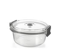 H&H Récipient en verre borosilicate 970 ml avec couvercle hermétique et valve sous vide, rond Ø18 cm, four et micro-ondes (sans couvercle), lavable au lave-vaisselle