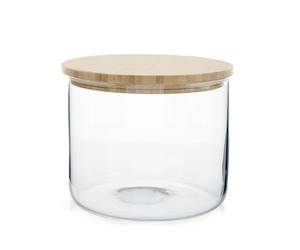 H&H - Cuisinière, ronde, en verre borosilicate, transparent, bouchon en bambou, 2,2 l