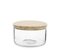 H&H - Cuisinière, ronde, en verre borosilicate, transparent, bouchon en bambou, 3,3 l
