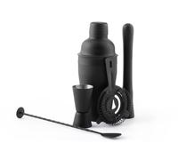 H&H Ensemble à Cocktail Professionnel 5 pièces en Acier Inoxydable 18/10 satiné Noir - Shaker, Pilon, Jigger, cuillère de Bar et passoire - Accessoires de Bar pour Boissons et Cocktails