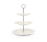 H&H Etagere 3-stöckig - Aus New Bone China, elfenbeinfarben mit Chromgriff - Ø 27/21/19 cm