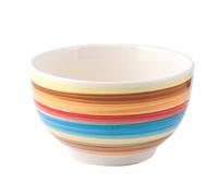 H&H Home - Lot de 6 Bols à Petit-Déjeuner en Stoneware 100 Lignes - 14,5 cm - Couleurs Assorties - Compatibles Micro-ondes et Lave-Vaisselle
