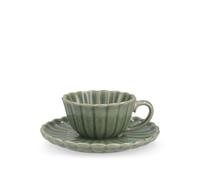 H&H Lot 6 Tasses À Café Lotus En Grès Vert Avec Soucoupe cc 120