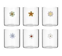 H&H Lot de 12 verres 47 n verre borosilicate avec fleur décorative colorée, verres design floral, emballés individuellement, bonbonnière et marque-place