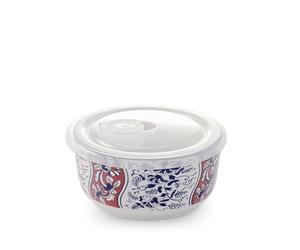 H&H Lot de 3 boîtes de rangement Sakura en porcelaine décorées avec couvercle en polypropylène transparent Ø 11 x 6 cm - Valve d'évent - Lavables au lave-vaisselle