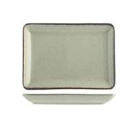 H&H Lot de 6 assiettes rectangulaires en porcelaine verte 20 x 27 cm - Ligne Pearl - Assiettes de service élégantes pour premiers, secondes et contours - Lavables au lave-vaisselle
