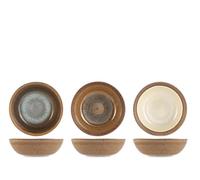 H&H Lot de 6 bols en porcelaine Cancun 10 cm - Couleurs assorties gris, bleu, beige et marron - Design minimal - Parfait pour les collations, desserts et sauces - Convient également à la restauration
