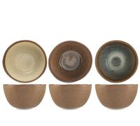 H&H Lot de 6 bols en porcelaine Cancun 13 cm - Couleurs assorties gris, bleu, beige et marron - Design minimal - Parfait pour les soupes, les collations et les desserts - Convient également à la