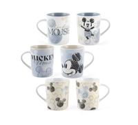 H&H Lot de 6 tasses Mickey Blogger dans New Bone China - Décoration Disney, Capacité 330 cc