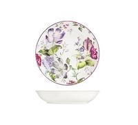 H&H Madam Set 12 Piatti Fondi, Porcellana, Decoro Floreale, Bianco, 21cm