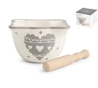 H&H mortaio Con Cuore Grigio in Ceramica Con pestello in Legno