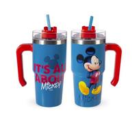 H&H Mug isotherme avec paille Mickey All About - Gobelet isotherme de 0,6 l, en acier inoxydable | Isolation thermique à double paroi | Réutilisable, anti-fuite, idéal pour l'école, le bureau, le
