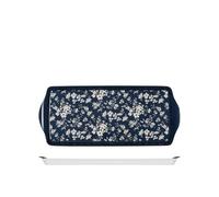 H&H Plateau en mélamine Bleue avec Fleurs Blanches, 38 x 16,5 cm