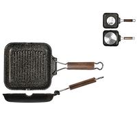 H&H Home Pierre Grill Antiadhérent avec Manche Pliable, Pierre, Noir, 20 cm