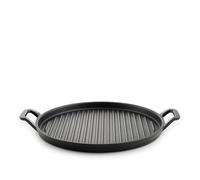 H&H Poêle grill en fonte émaillée ronde 31 cm avec 2 poignées - Compatible avec induction et tous les plateaux de cuisson