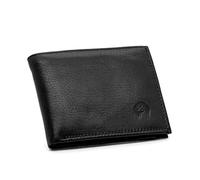 H&H Portefeuille fin pour homme - 100 % cuir véritable fait main - Petit et doux, Noir brillant, 11x9x2 cm, Moderne