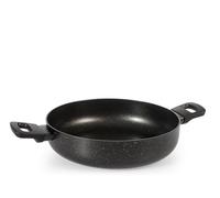 H&H - Quantum Wok 1 poignée en aluminium antiadhésif, diamètre 28 cm, compatible avec induction, gaz et plaque électrique, couleur noire avec pulvérisation d'or