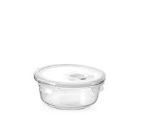 H&H Récipient en verre rond avec couvercle et valve - 390 ml - Diamètre 14 cm - Pour four (sans couvercle), micro-ondes, lave-vaisselle - Avec joint en silicone hermétique