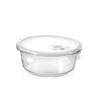 H&H Récipient en verre rond avec couvercle et valve - 640 ml - Diamètre 15 cm - Pour four, micro-ondes, lave-vaisselle - Avec joint en silicone hermétique