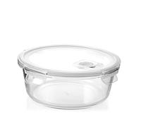 H&H Récipient en verre rond avec couvercle et valve - 970 ml - Diamètre 18 cm - Pour four, micro-ondes, lave-vaisselle - Avec joint en silicone hermétique