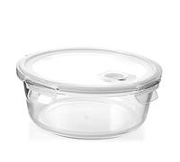 H&H Récipient en verre rond avec couvercle et valve - 1300 ml - Diamètre 20 cm - Pour four, micro-ondes, lave-vaisselle - Avec joint en silicone hermétique