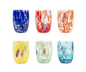 H&H Service de 6 verres vénitiens en verre décoré multicolore, 38 cl