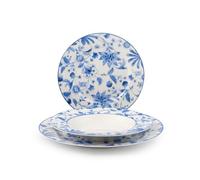 H&H, Service de table 18 pièces Blue Arbor set table complet, assiettes avec décoration bleue, assiettes élégantes, style anglais, passent au lave-vaisselle