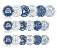 H&H, Service de table 18 pièces Chelsea Garden, service de table pour 6 personnes, élégant et éclectique, style anglais, décorations bleues et blanches, porcelaine, lavable au lave-vaisselle