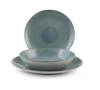 H&H, Service de table Echo 18 pièces en porcelaine, couleur octane, forme coupe, 6 assiettes plates, 6 assiettes creuses, 6 assiettes à fruits, lavables au lave-vaisselle et adaptés aux micro-ondes