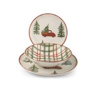 H&H Service de Table Noël 12 Pièces Adventure en Grès - Assiettes Plates, Creuses et à Dessert - Décorations Illustrées Inspirées des Ambiances Traditionnelles de Noël
