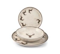 H&H Service de Table Noël 12 Pièces Wild Mocha en Grès - Assiettes Plates, Creuses et à Dessert - Design Traditionnel et Élégant