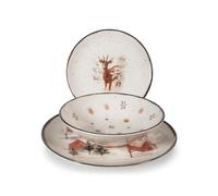 H&H Service de Table Noël 18 Pièces Fairytale Charm en Grès - Assiettes Plates, Creuses et à Dessert - Illustrations Élégantes Inspirées des Paysages Hivernaux et des Animaux de la Forêt
