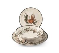 H&H Service de Table Noël 18 Pièces Garland en Grès - Assiettes Plates, Creuses et à Dessert - Motifs Animaux et Guirlandes Élégants, Idéal pour Noël et Fêtes de Fin d'Année