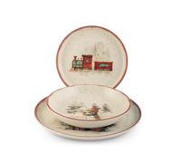 H&H Service de Table Noël 18 Pièces Santa Express en Grès - Assiettes Plates, Creuses et à Dessert - Voyage Imaginaire de Noël, Idéal pour Créer une Table Festive et Élégante