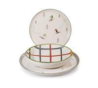 H&H Service de Table Noël 18 Pièces Ski Holiday en Grès - Assiettes Plates, Creuses et à Dessert - Design Élégant Inspiré de l’Hiver Nordique, Idéal pour Noël et Fêtes de Fin d'Année