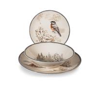 H&H Service de Table Noël 18 Pièces Symphony en Grès - Assiettes Plates, Creuses et à Dessert - Décorations Hivernales Élégantes avec Baies et Animaux, Idéal pour Noël et Fêtes de Fin d'Année