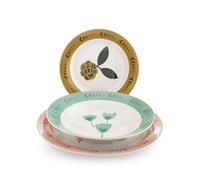 H&H Service de table Soft Bloom en porcelaine décorée forme aile 18 pièces - 6 assiettes plates 27 cm, 6 fonds 20 cm, 6 fruits 19,5 cm - Lave-vaisselle et micro-ondes
