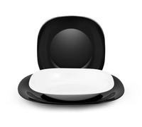 H&H - Service de vaisselle 18 pièces, Black&White, Décorations de Table, Service pour 6 Personnes, Verre Opale Trempé, Carré, Couleur Blanc et Noir, Moderne
