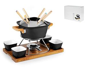 H&h servizio fonduta in alluminio 15pezzi nero base in legno