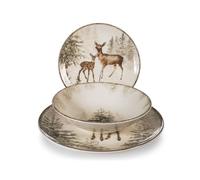 H&H Servizio Tavola Natalizio 18 Pezzi Magical Deer In Stoneware